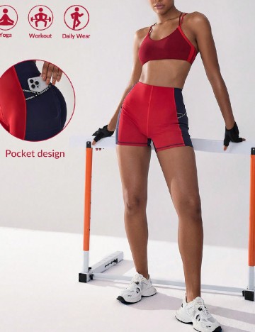 
						Pantaloni scurti SHEIN, rosu/albastru