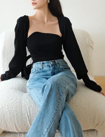 Set top si bolero Roey Wang, negru