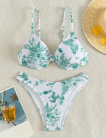 
						Costum de baie SHEIN, alb/verde