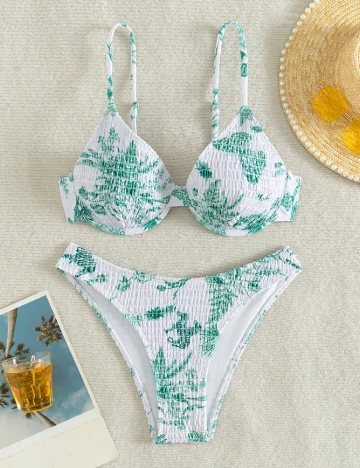 Costum de baie SHEIN, alb/verde