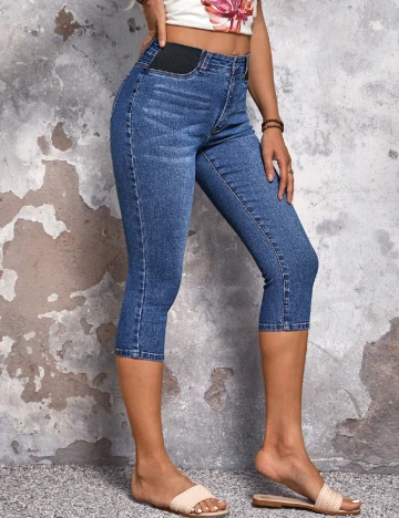 Pantaloni trei sferturi SHEIN, albastru