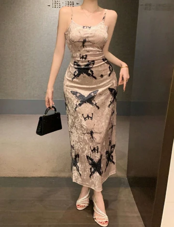 Rochie lunga Dazy, crem/verde