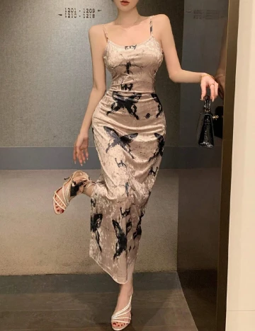 Rochie lunga Dazy, crem/verde