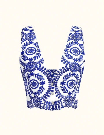 Top SHEIN, alb/albastru