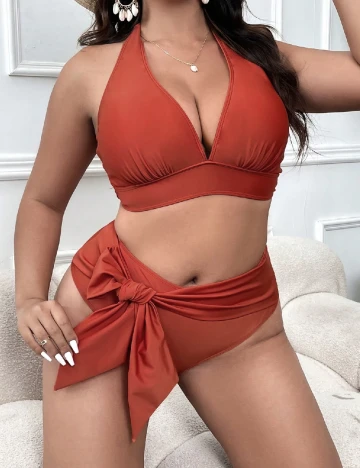 Costum de baie SHEIN CURVE, caramiziu