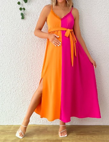 
						Rochie lunga SHEIN Maternity, roz/portocaliu