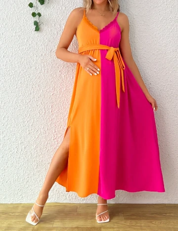 Rochie lunga SHEIN Maternity, roz/portocaliu