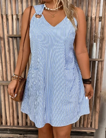 Rochie scurta SHEIN CURVE, albastru/alb