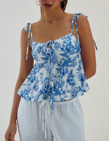 
						Top SHEIN, albastru/alb