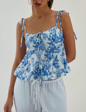 Top SHEIN, albastru/alb