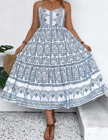 Rochie medie SHEIN CURVE, alb/albastru