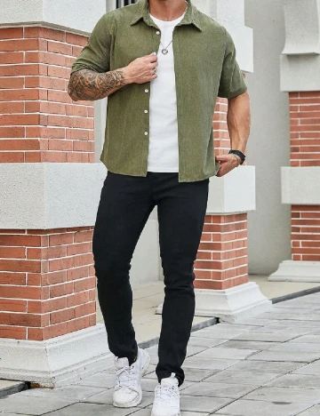 Camasa SHEIN Plus Size Men, verde