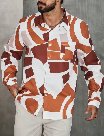 Camasa SHEIN Plus Size Men, maro/alb