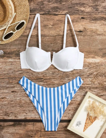 Costum de baie SHEIN, alb/albastru