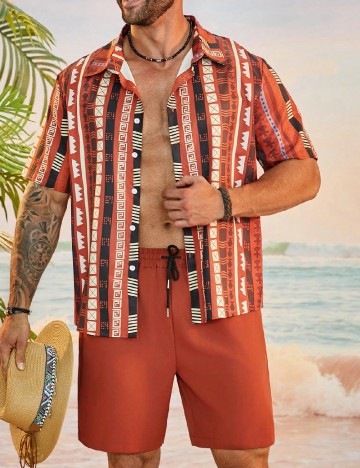 
						Compleu SHEIN Plus Size Men, caramiziu