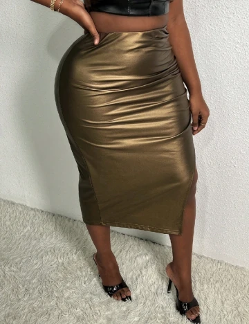 Fusta SHEIN CURVE, maro