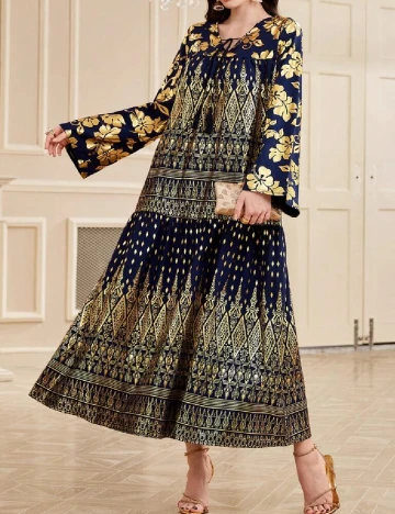 Rochie lunga SHEIN, albastru/auriu