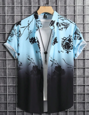 Camasa SHEIN, albastru/negru