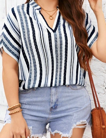 Bluza SHEIN CURVE, alb/bleumarin