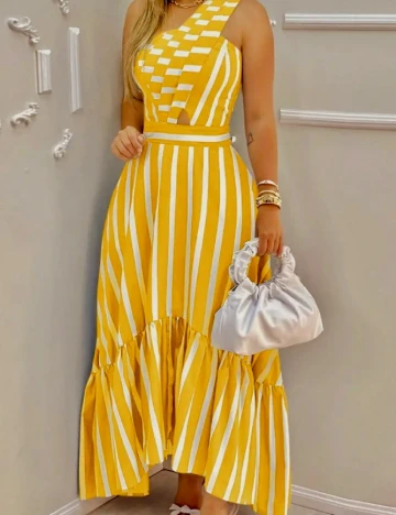 Rochie lunga SHEIN, galben/alb