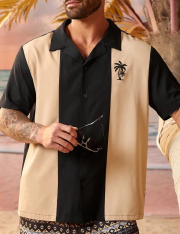 Camasa SHEIN Plus Size Men, negru/maro