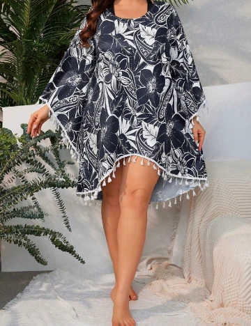 Rochie de plaja SHEIN CURVE, bleumarin/alb