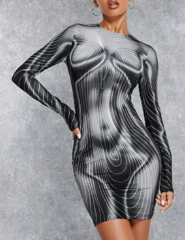 Rochie scurta SHEIN, gri/alb