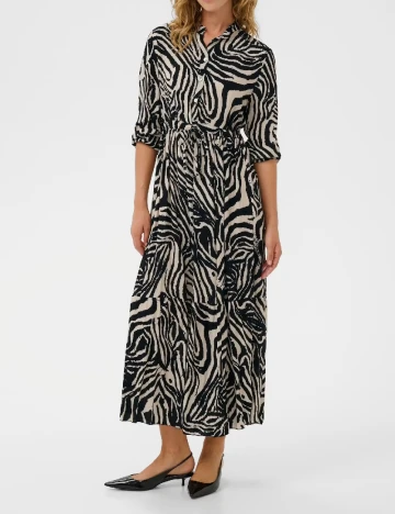 Rochie lunga Cream, negru/crem