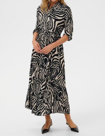 Rochie lunga Cream, negru/crem