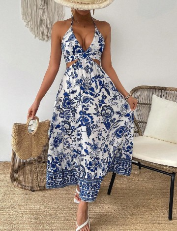 
						Rochie lunga SHEIN, albastru/alb