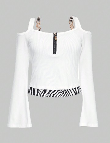 
						Bluza Romwe, alb/negru