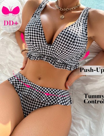 
						Costum de baie SHEIN, alb/negru