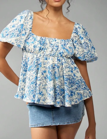 Bluza SHEIN, alb/albastru