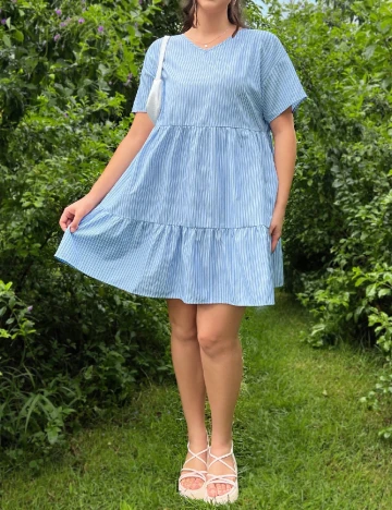 Rochie scurta SHEIN CURVE, albastru/alb