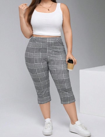 
						Pantaloni trei sferturi SHEIN CURVE, negru/alb