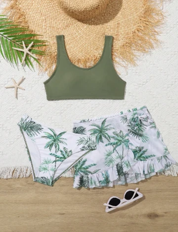 Costum de baie Shein Kids, alb/verde