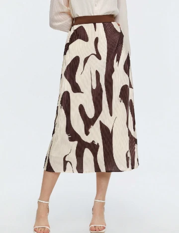 Fusta SHEIN, ecru/maro
