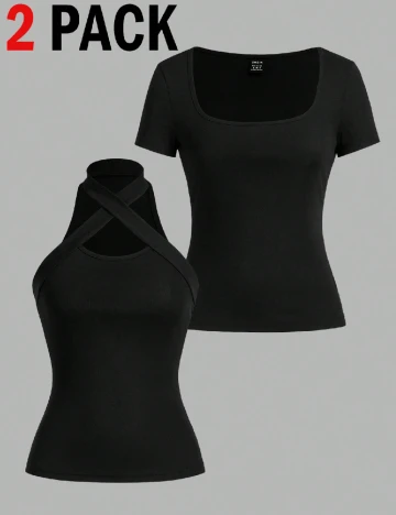 Set topuri 2 bucati SHEIN, negru