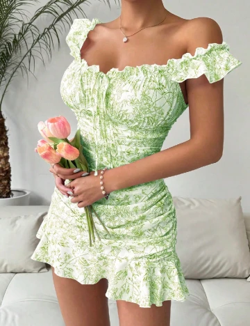 Rochie scurta SHEIN, alb/verde