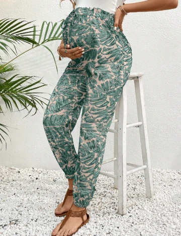 Pantaloni SHEIN Maternity, verde/crem