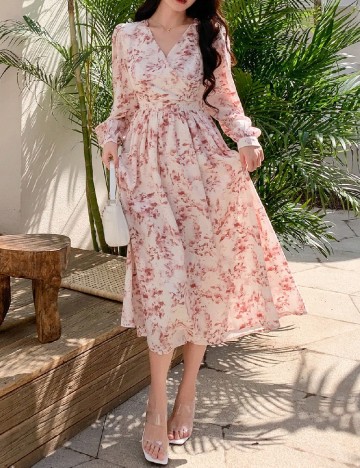 
						Rochie medie SHEIN, alb/roz