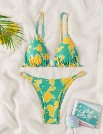 
						Costum de baie SHEIN, verde/galben