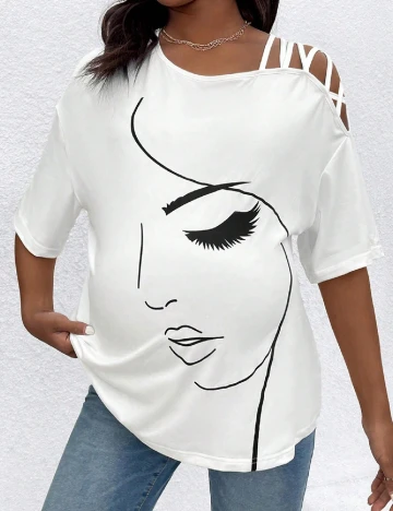 Tricou SHEIN Maternity, alb/negru