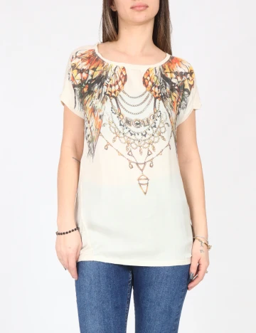 Tricou Bershka, crem