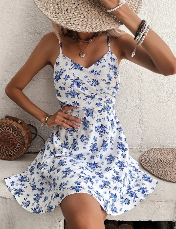 Rochie scurta SHEIN, albastru/alb