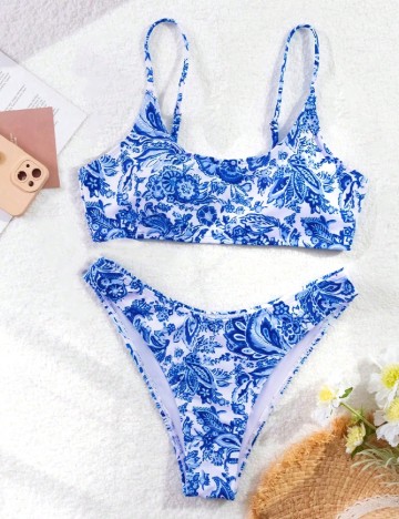 
						Costum de baie SHEIN, albastru/alb