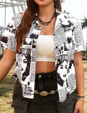 
						Camasa SHEIN CURVE, alb/negru