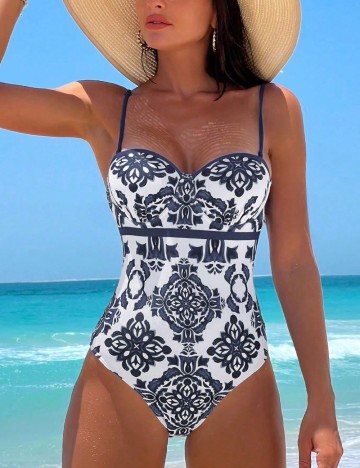 
						Costum de baie SHEIN, albastru/alb
