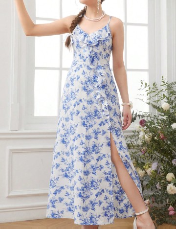 
						Rochie lunga Shein Kids, alb/albastru