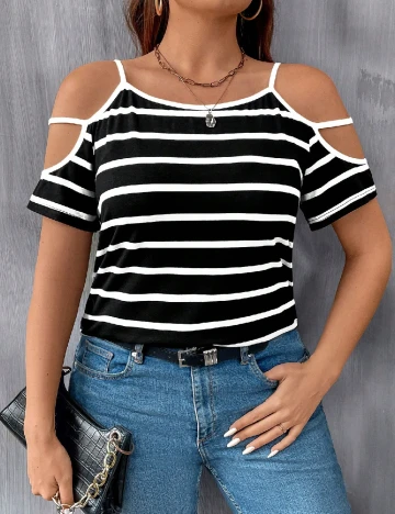 Bluza SHEIN CURVE, negru/alb